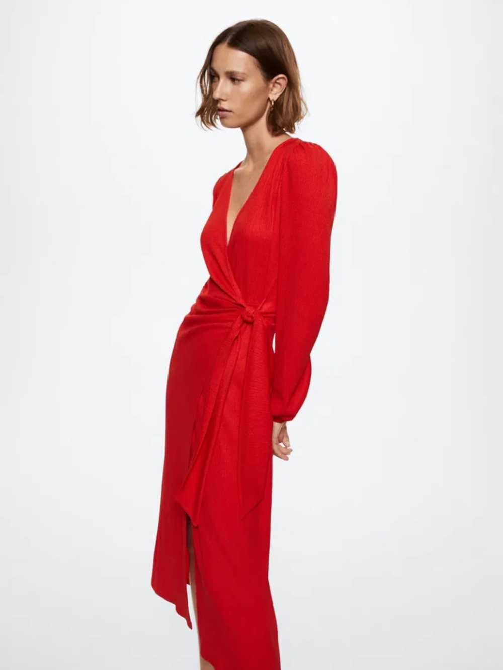 Mango red textured wrap midi dress - Size XL/10